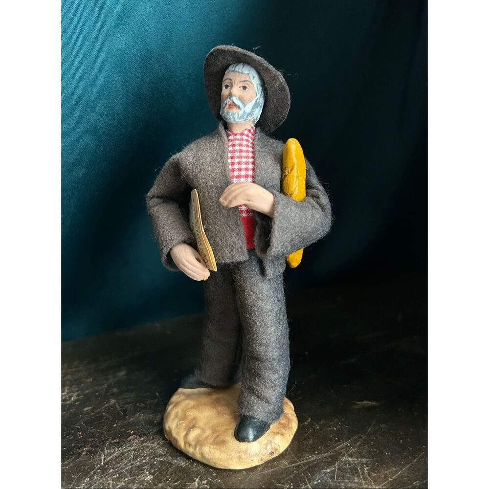French Santon de Provence Dapper Man with Baguette and Newspaper